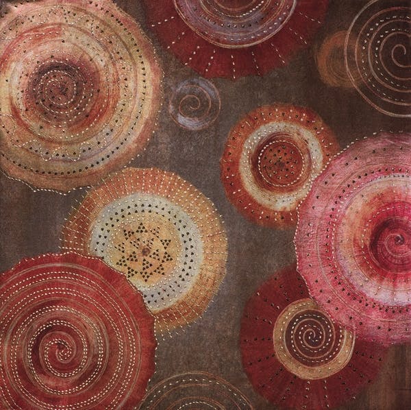 ABSTRAIT Tableau carré cercles indiens fuchsia 80x80