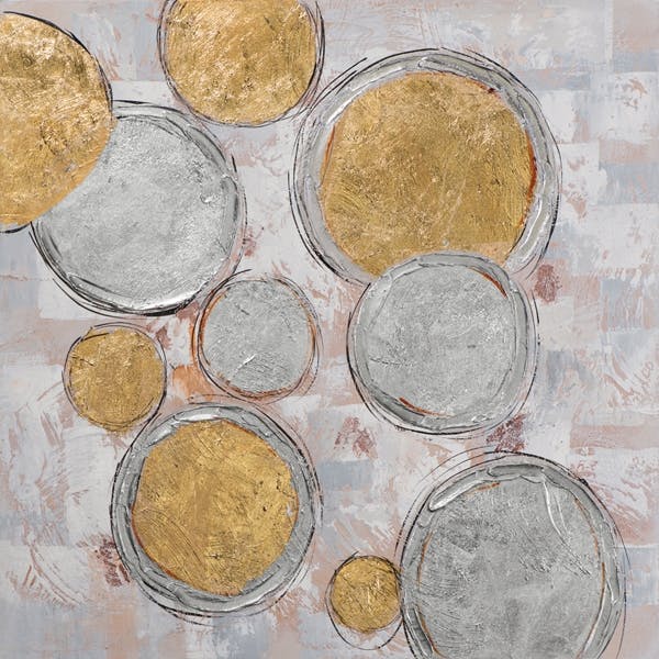 ABSTRAIT Tableau carré cercles métalliques 40x40