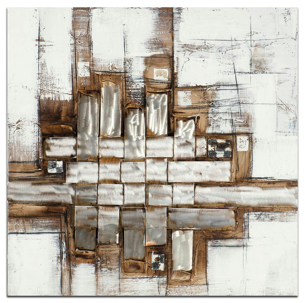 ABSTRAIT Tableau carré Doré marron métal Acryl. 100x100
