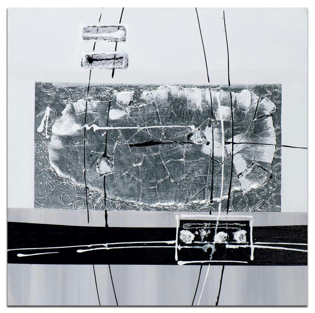 ABSTRAIT Tableau carré Noir argenté métal Acrylique 60x60