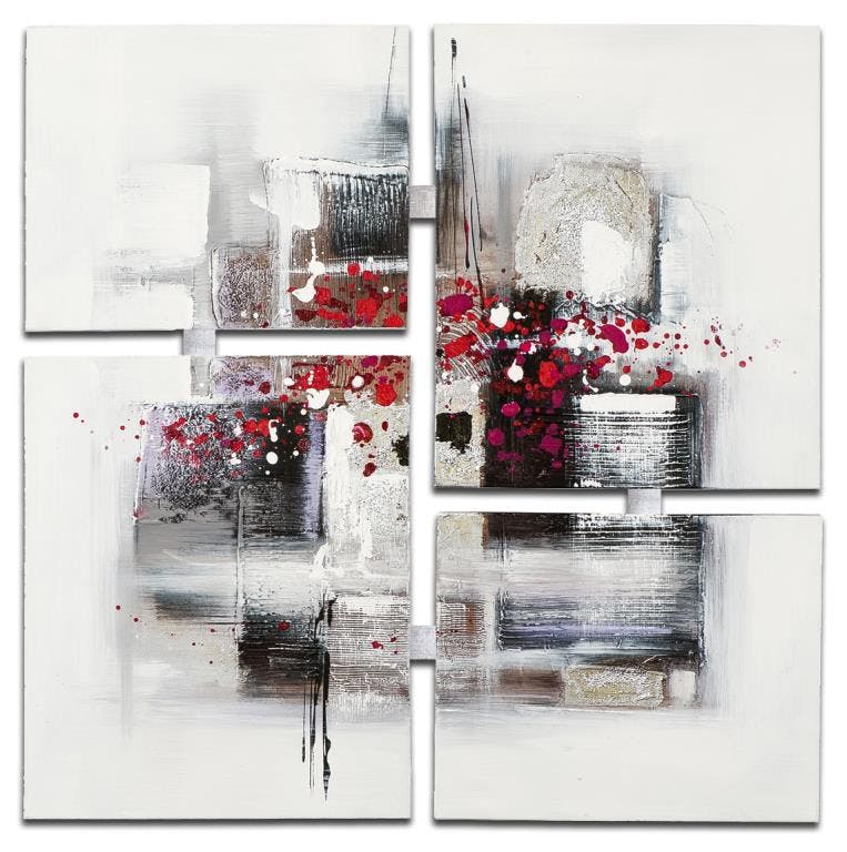 ABSTRAIT Tableau quadriptyque Rouge blanc Acrylique 90x90