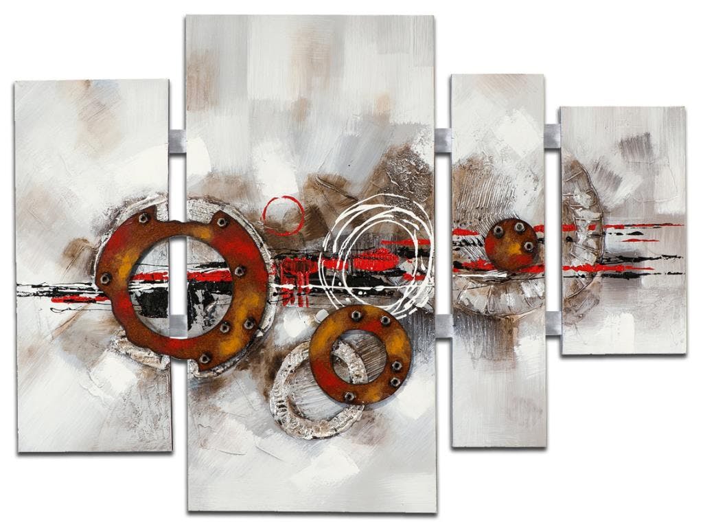 ABSTRAIT Tableau quadriptyque Rouge métal Acryl. 109x80