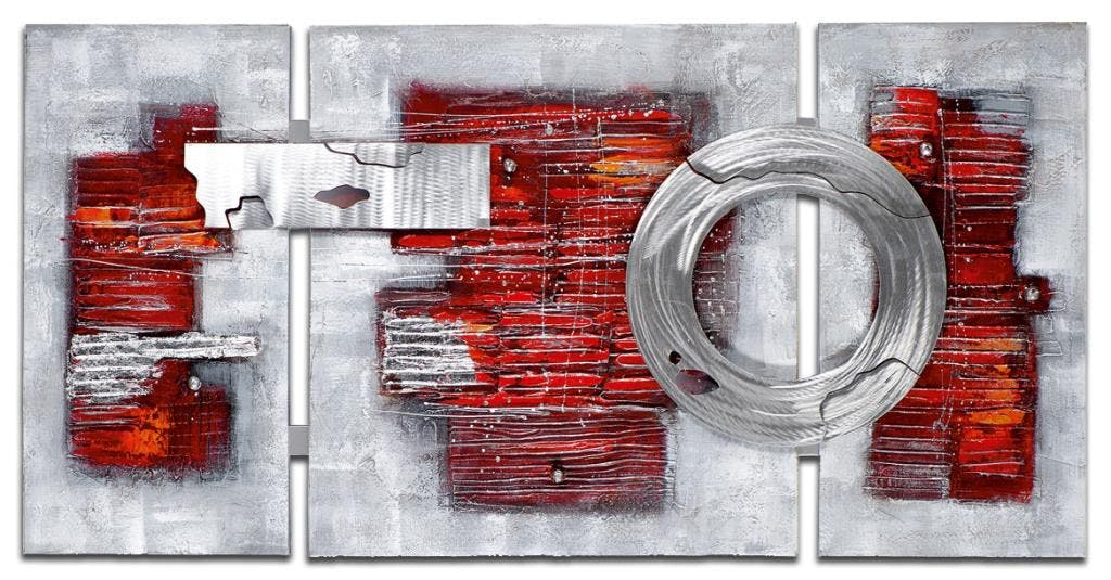 ABSTRAIT Tableau triptyque Rouge métal Acrylique 146x70