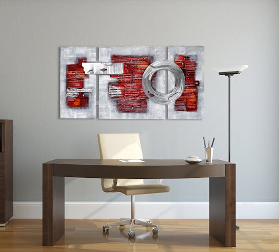 ABSTRAIT Tableau triptyque Rouge métal Acrylique 146x70