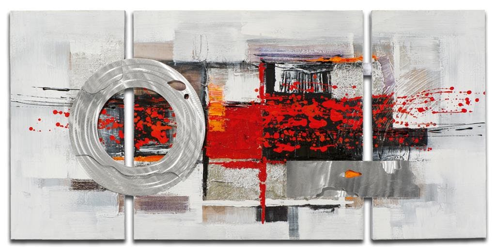 ABSTRAIT Toile triptyque Rouge métal Acrylique 146x70