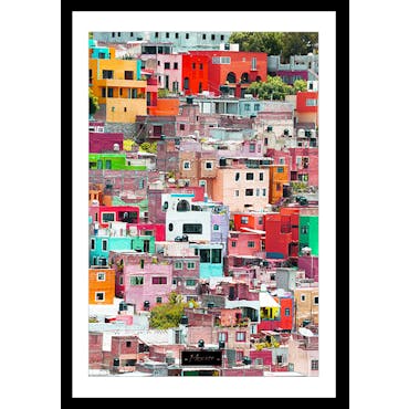 Affiche décorative encadrée maisons colorées Mexico