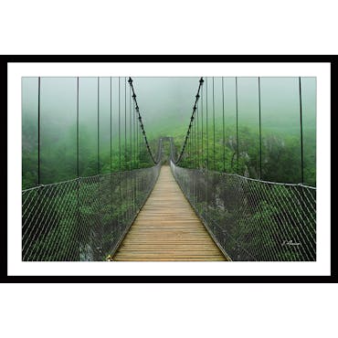 Affiche décorative encadrée pont suspendu en forêt