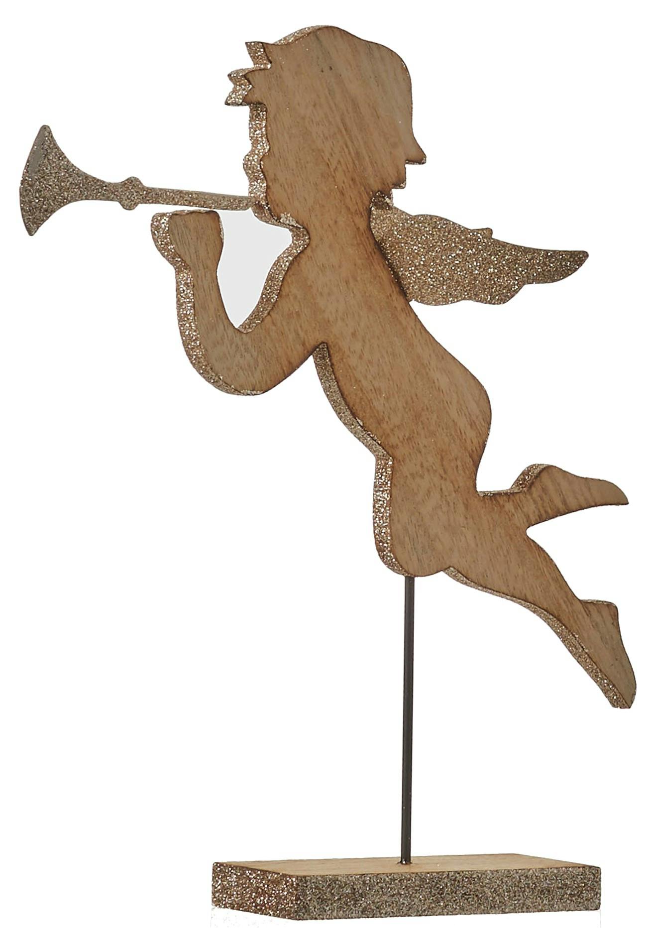 Ange en bois pailleté sur socle H 24,5 cm