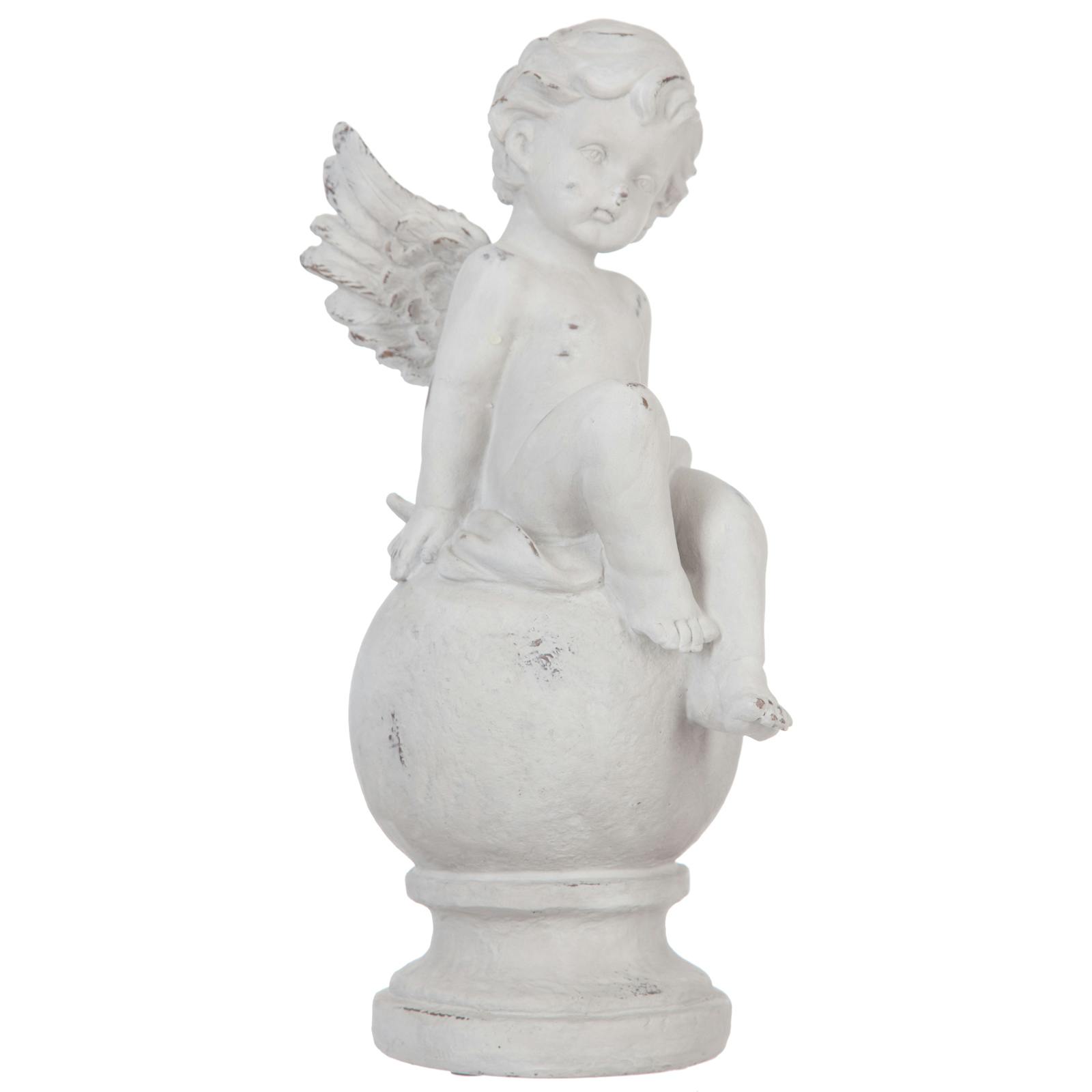 Ange en résine blanche assis sur boule 21x17xH40cm