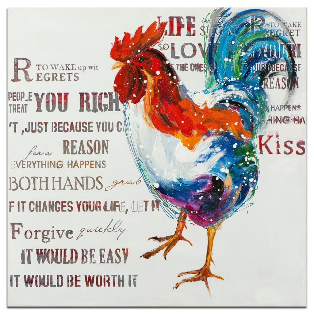 ANIMAUX Tableau Animaux carré Multicolore Acrylique 100x100 - Coq