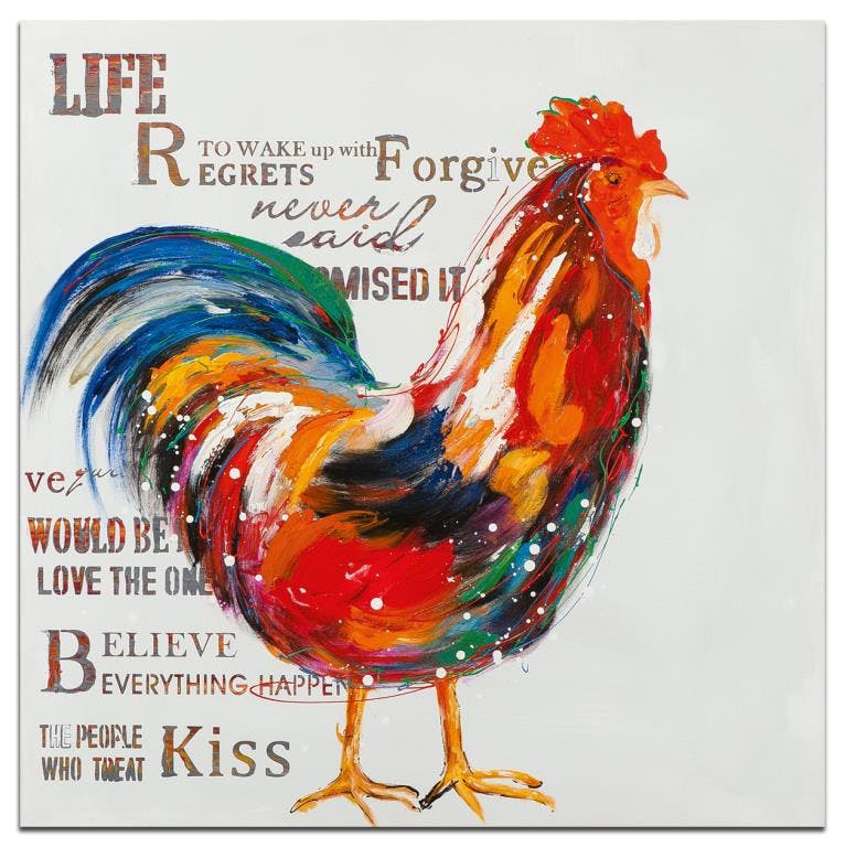 ANIMAUX Toile Animaux carrée Multicolore Acrylique 100x100 - Coq