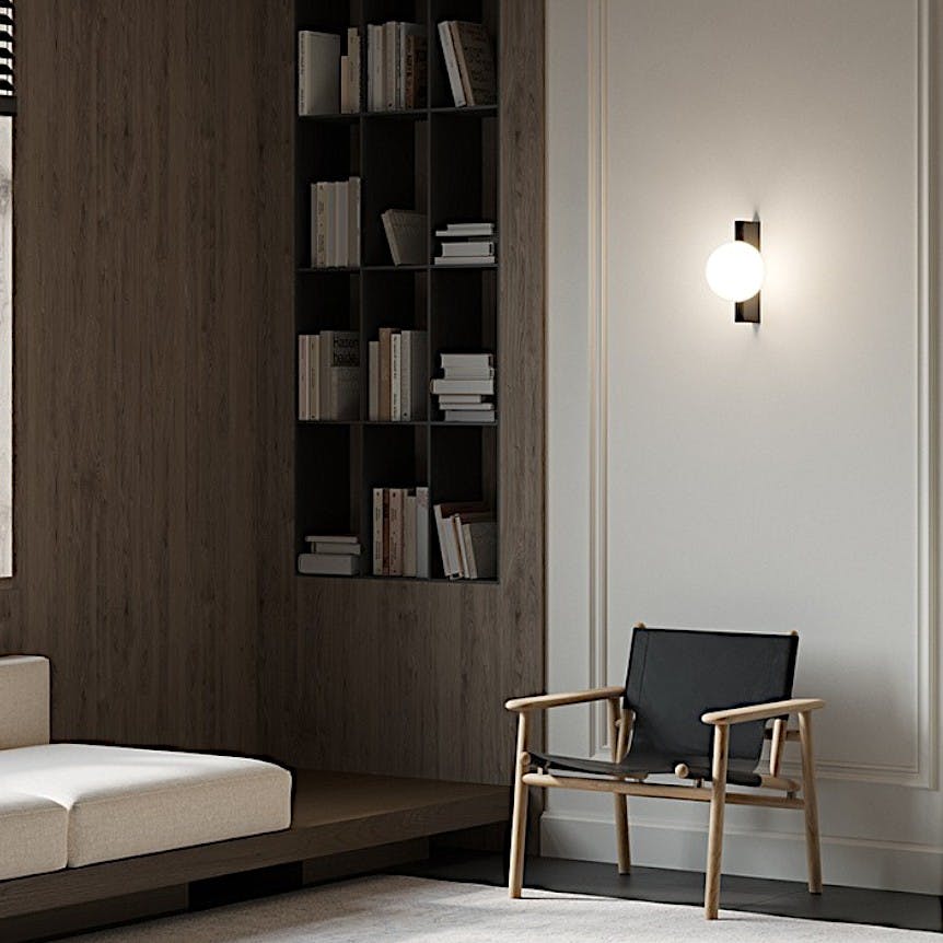 Applique globe en verre sur base verticale noire MESA