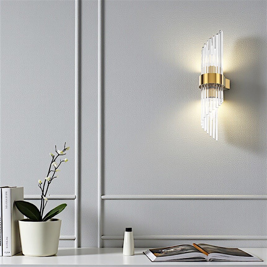 Applique murale Art Déco – verre cannelé et doré ELMA