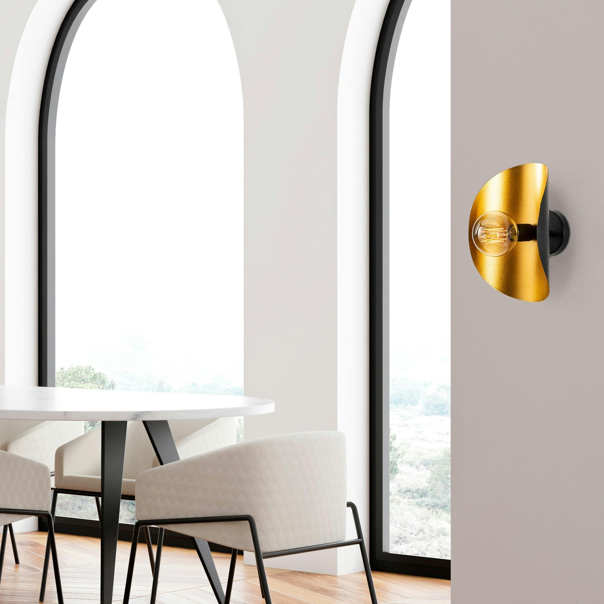 Applique murale design noir & or, abat-jour galbé SINOP