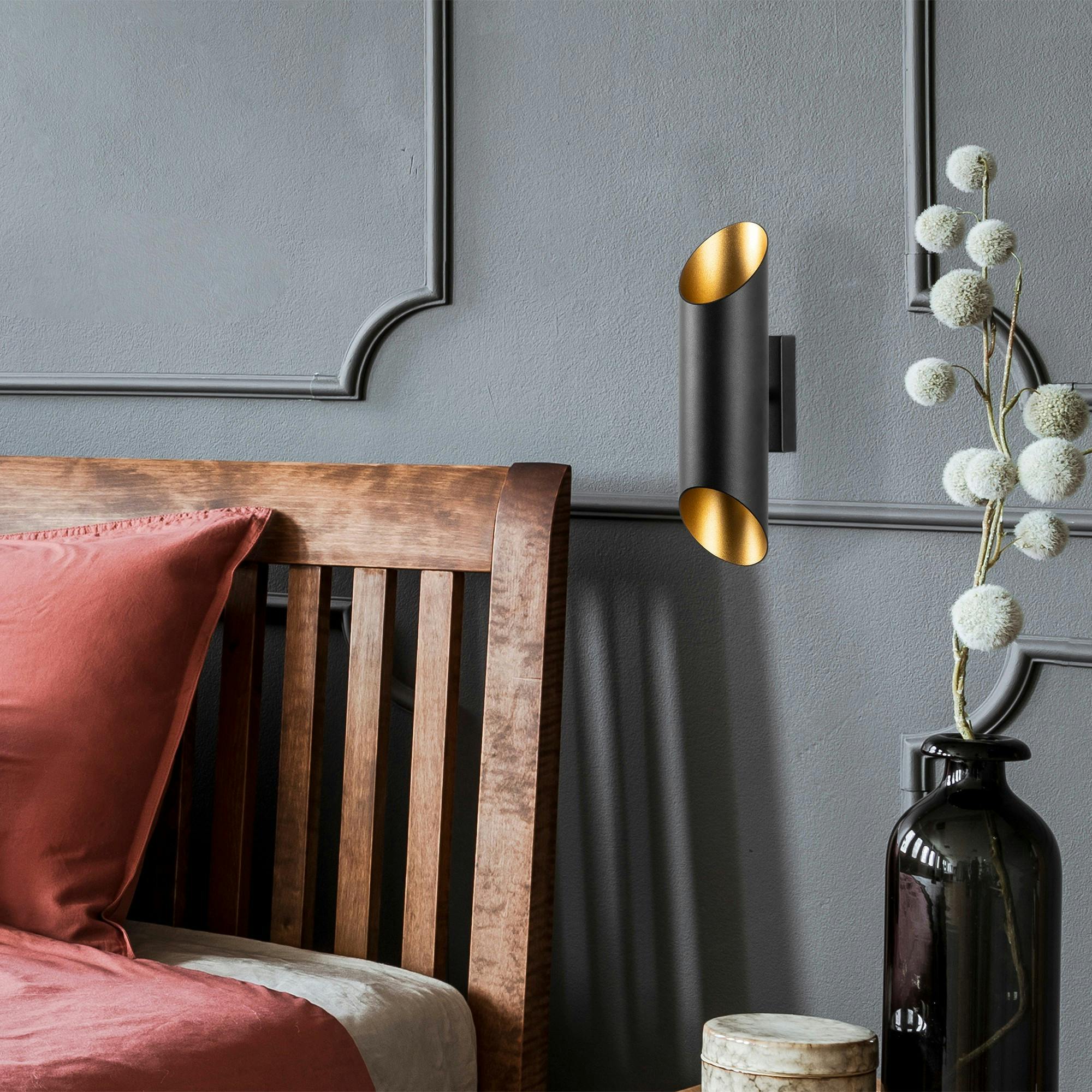 Applique murale design noire, abat-jour cylindrique SINOP