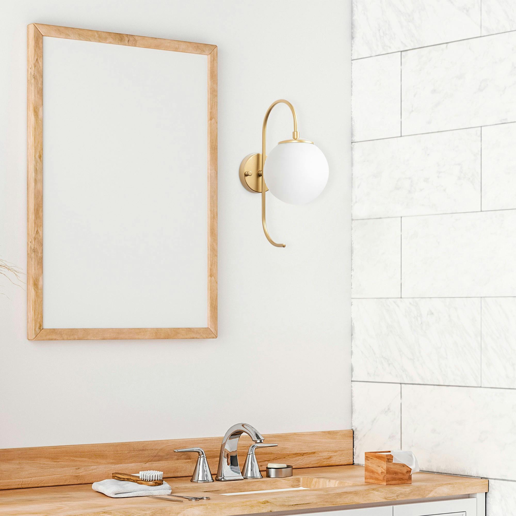 Applique murale moderne dorée, globe blanc tige courbe SIERRE