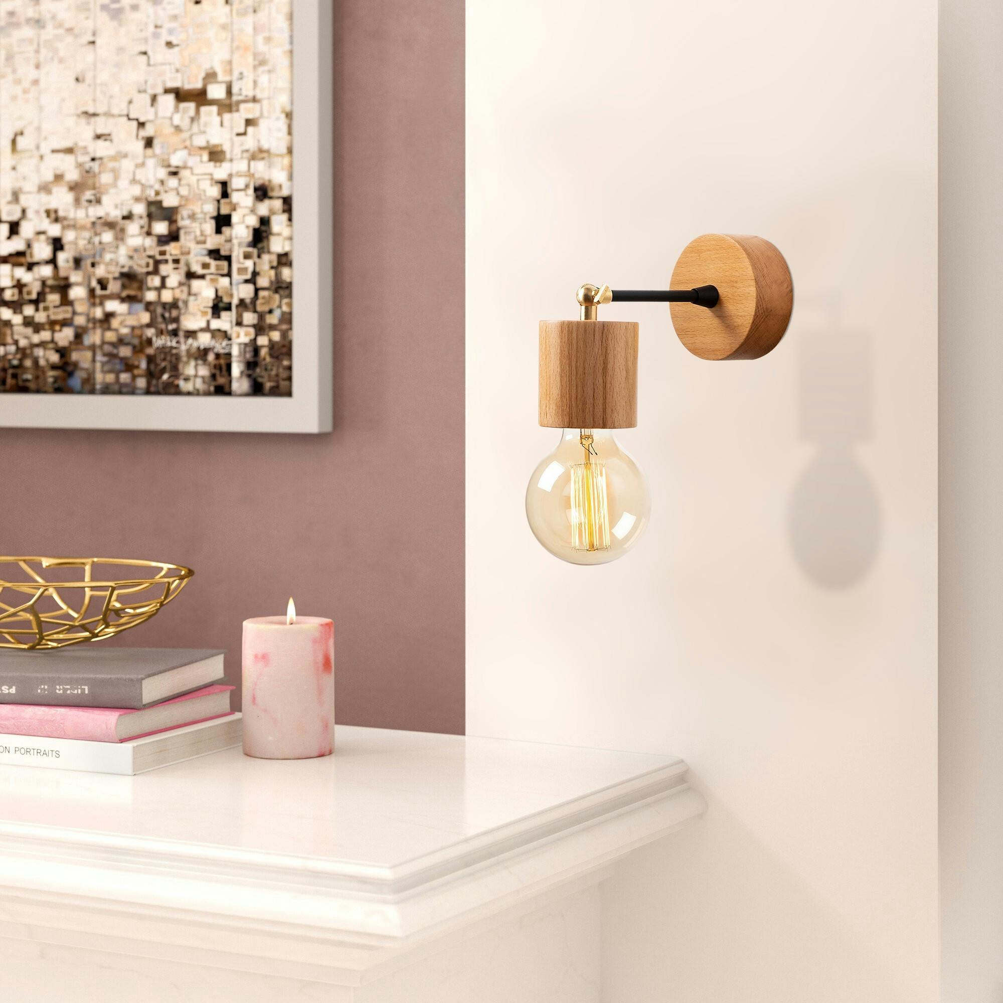 Applique murale moderne, effet bois et métal noir JENA