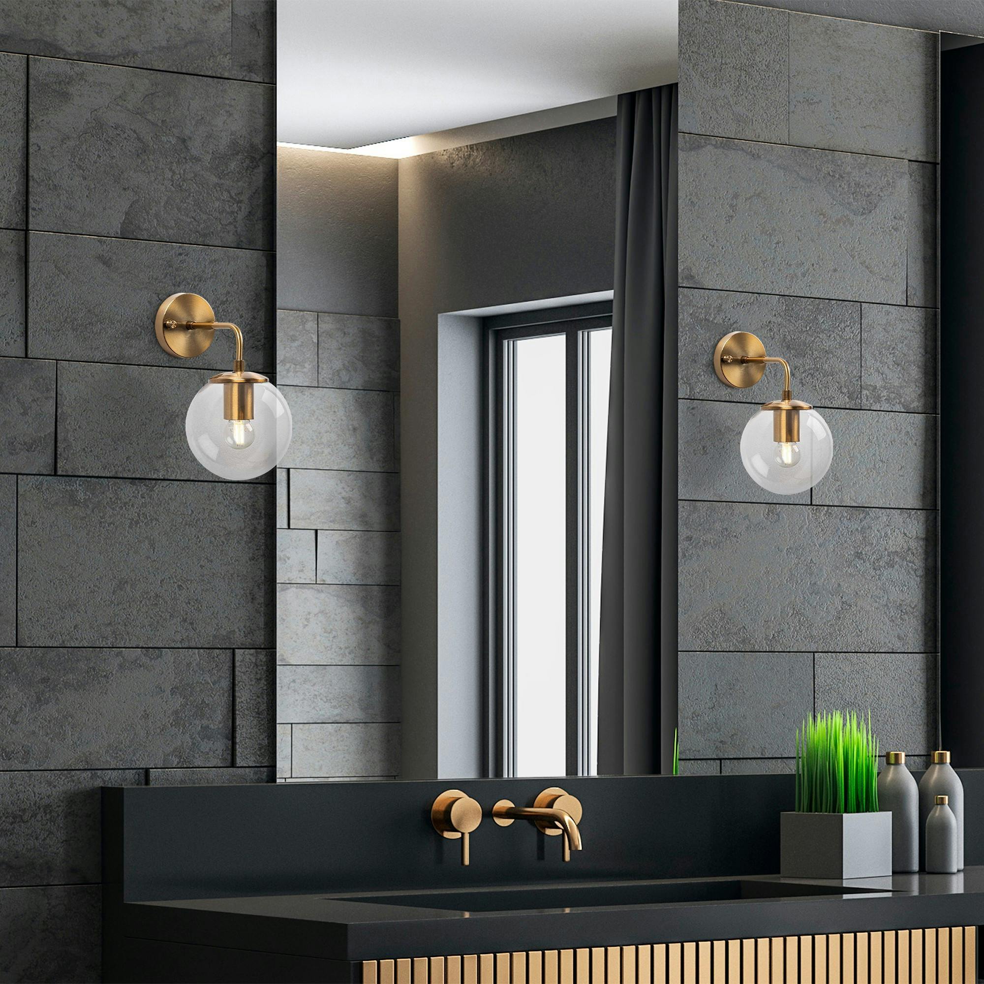 Applique murale vintage, structure dorée globe verre SIERRE