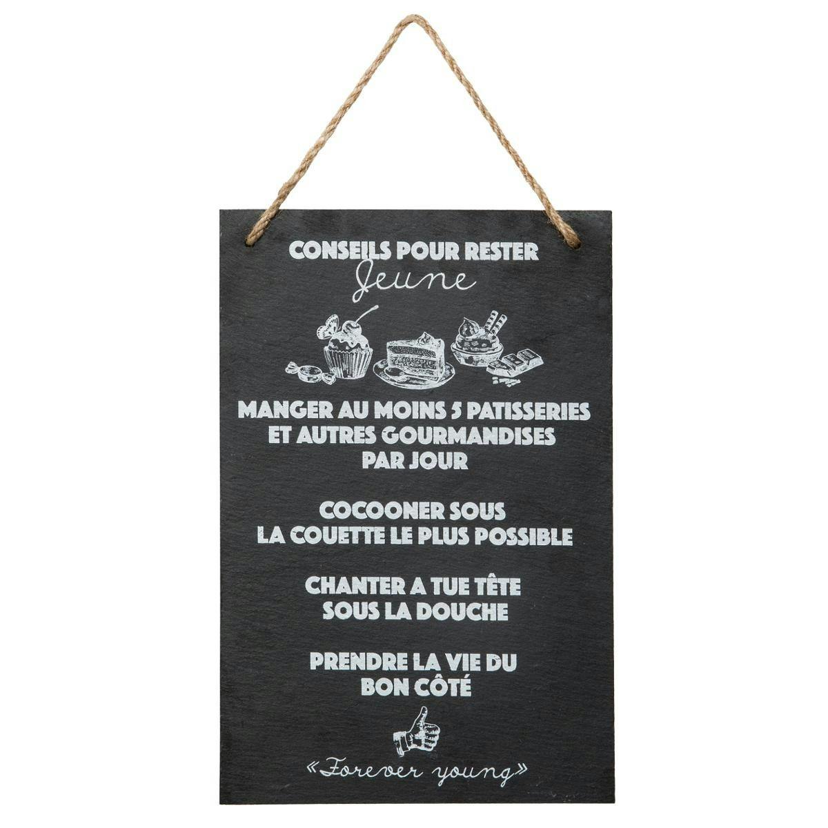 Ardoise murale "Conseils pour rester jeune" 30 cm