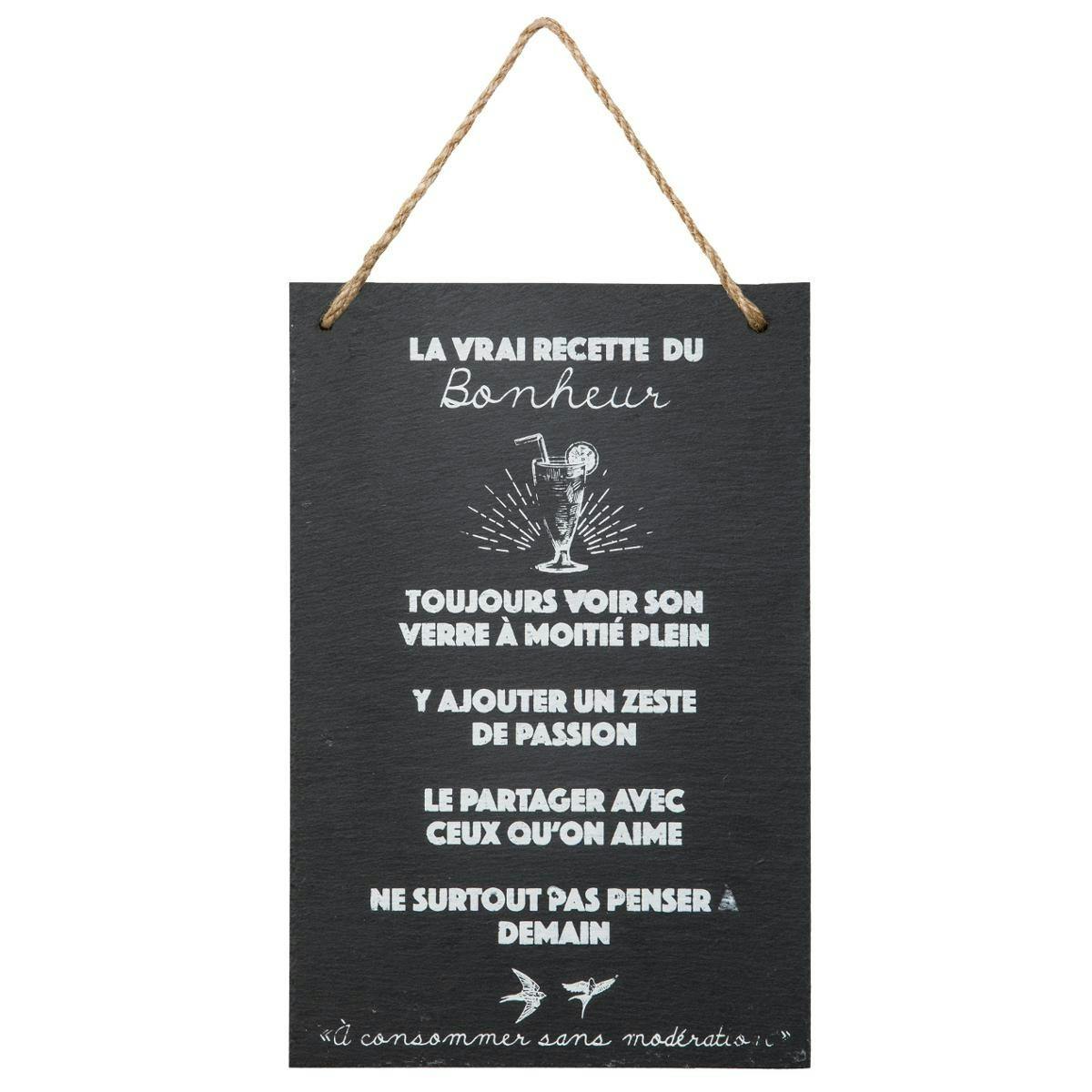 Ardoise murale "Recette du bonheur" 30 cm