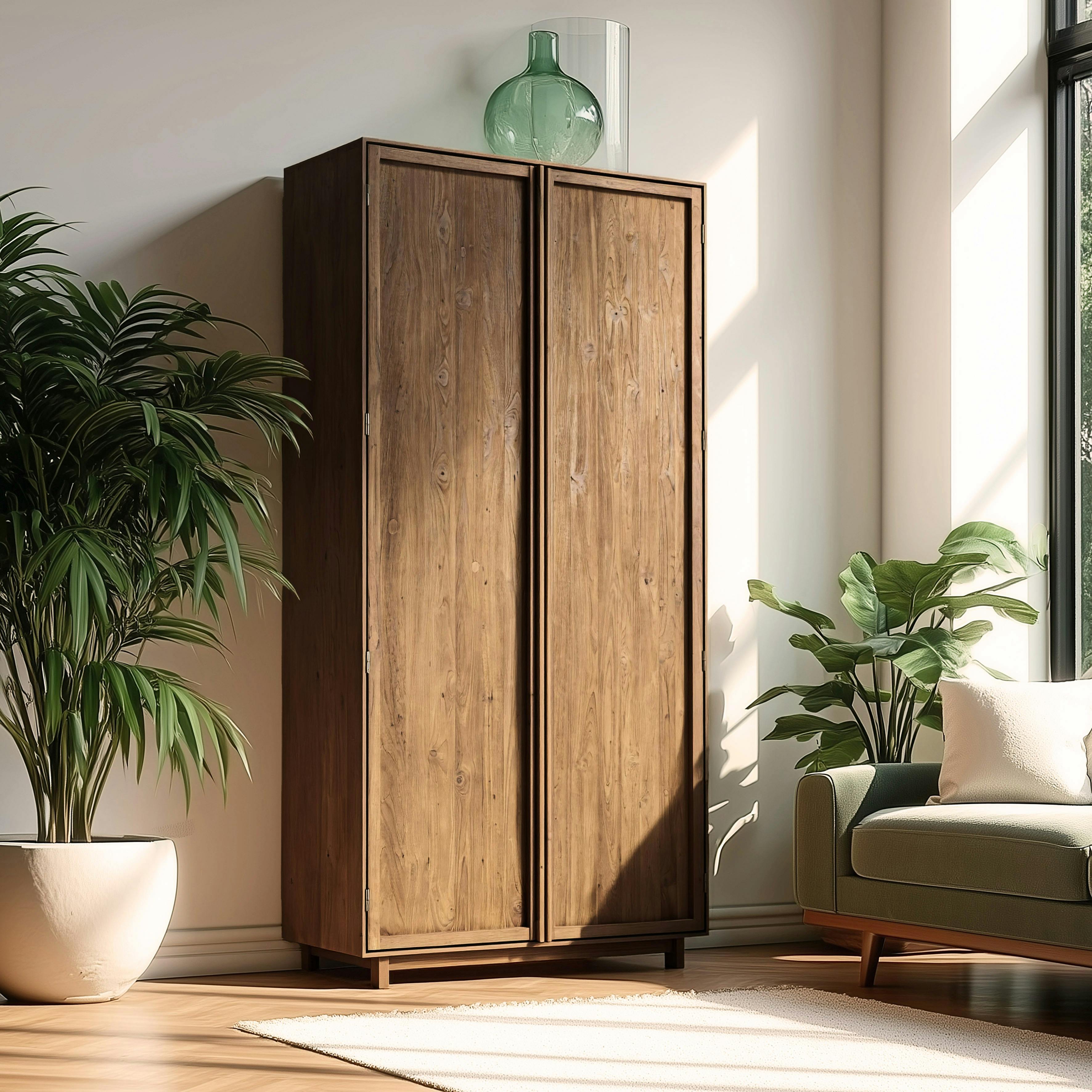 Armoire 2 portes 90x200cm en bois de teck recyclé SWING