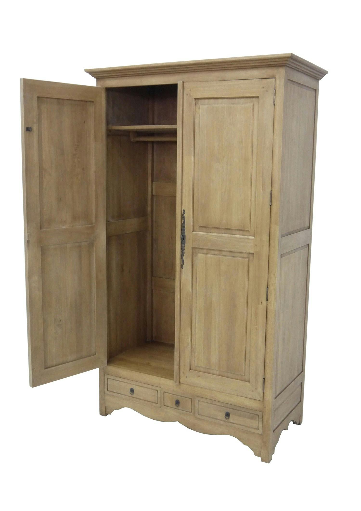 Armoire 2 portes avec penderie hévéa 120X60x195cm TRADITION