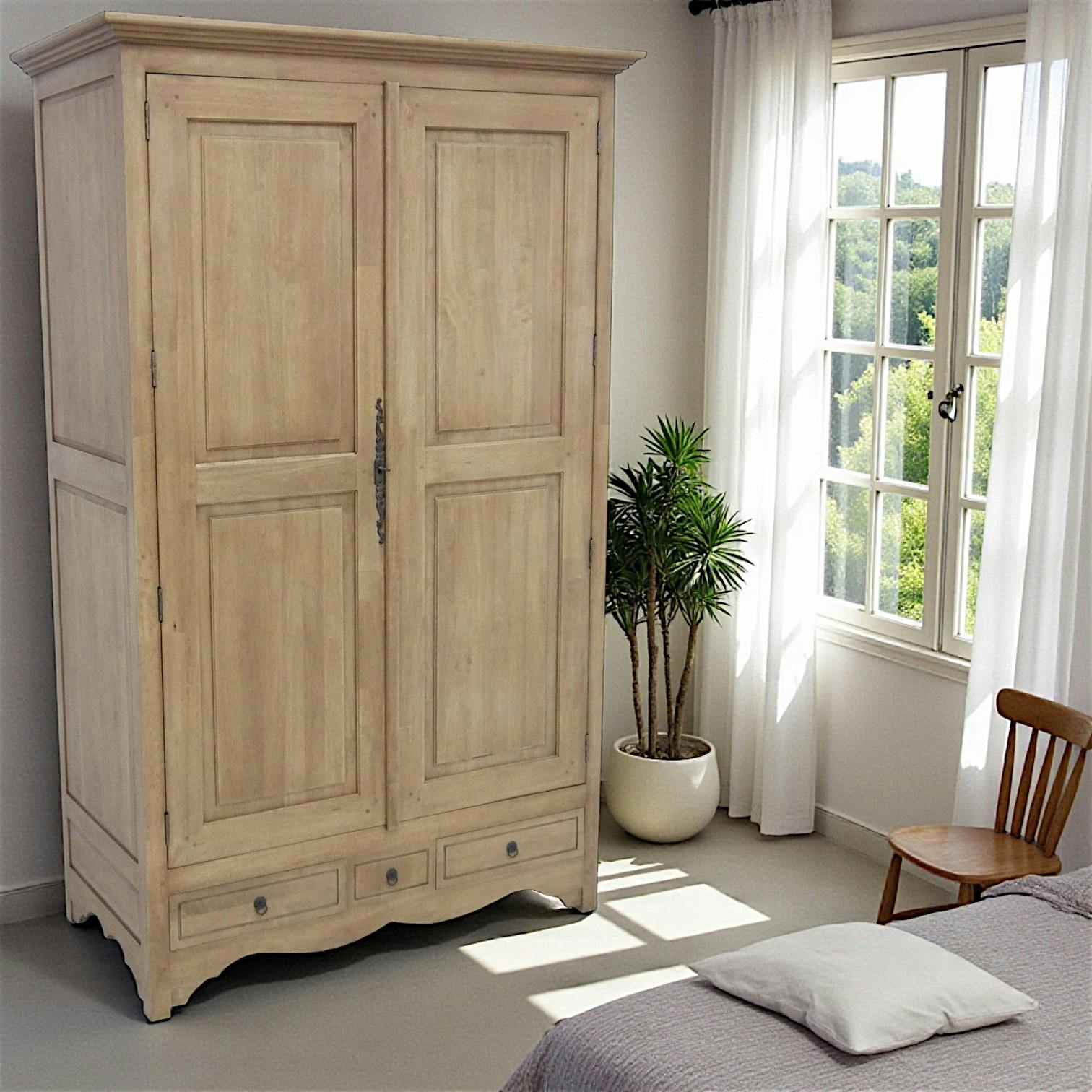 Armoire 2 portes avec penderie hévéa 120X60x195cm TRADITION