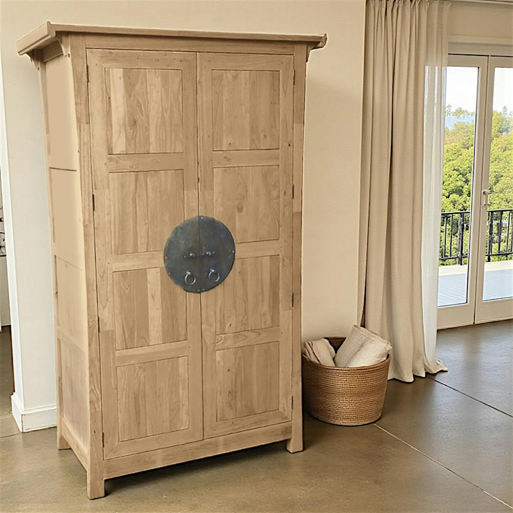 Armoire 2 portes avec penderie hévéa 125x60x196cm MAORI