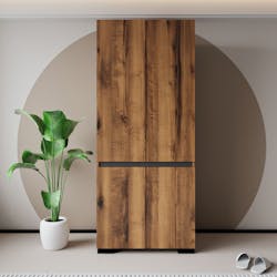 Armoire 2 portes effet noyer détail gris, 5 étagères BYRON