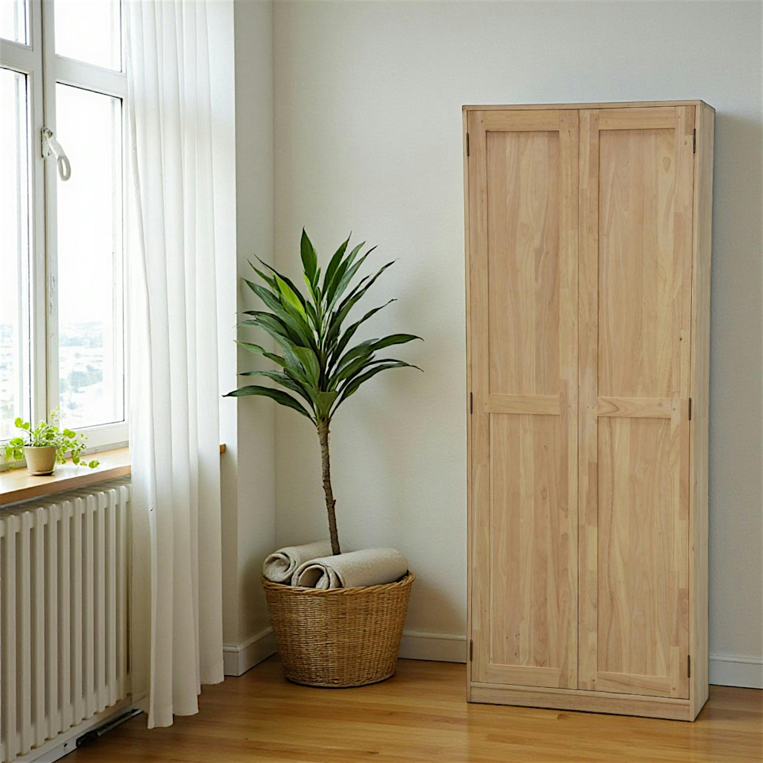 Armoire 2 portes en hévéa + étagères 190 cm TRADITION