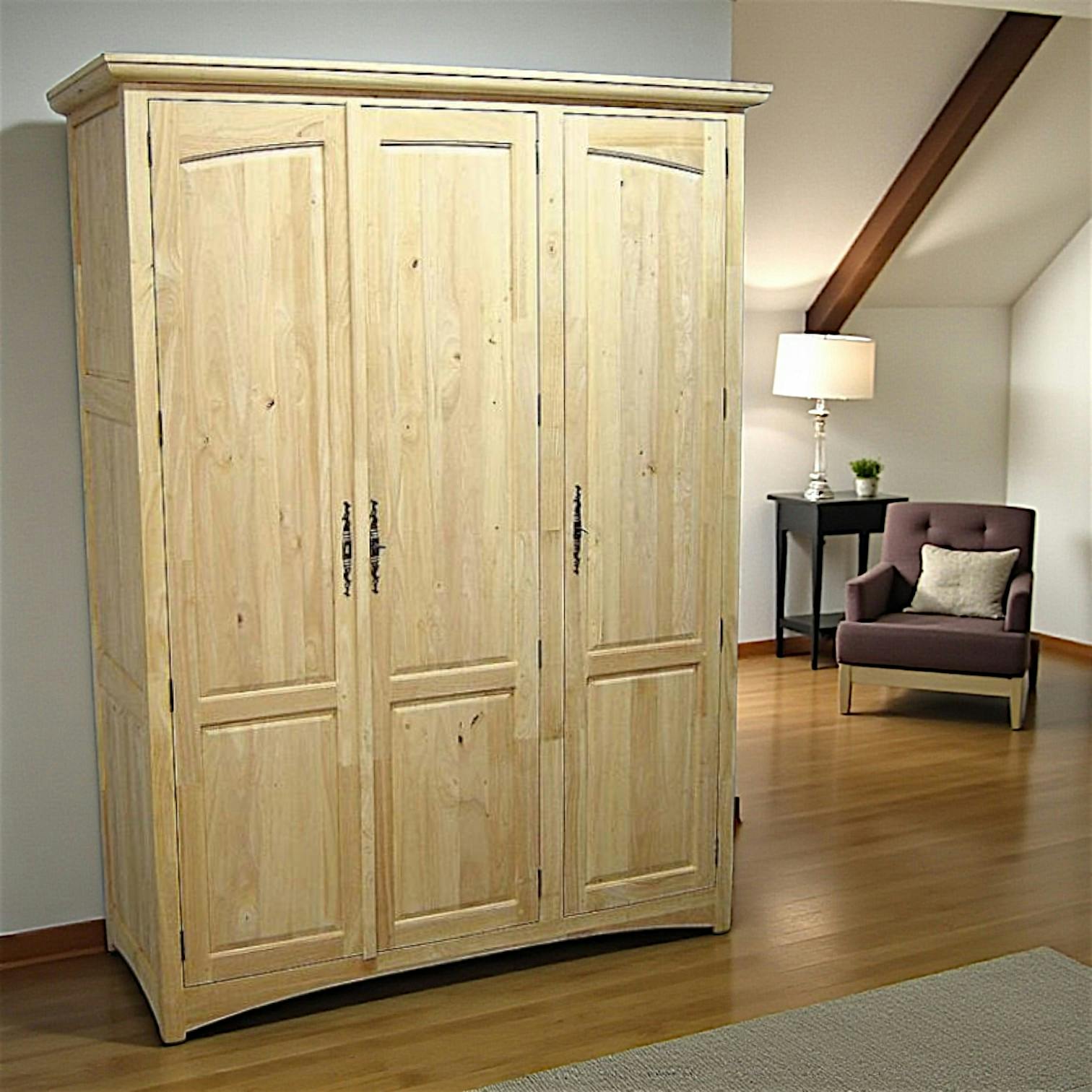 Armoire 3 portes avec penderie hévéa 150x60x200cm TRADITION