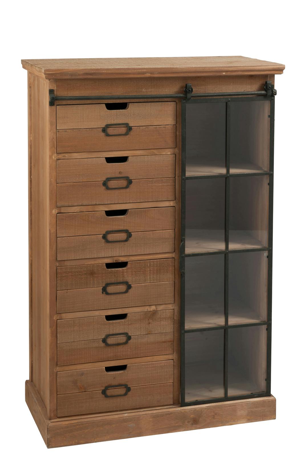 Armoire 6 tiroirs 1 porte bois et métal 123cm FOREST