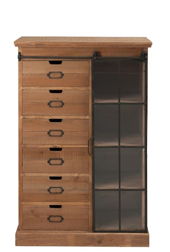 Armoire 6 tiroirs 1 porte bois et métal 123cm FOREST