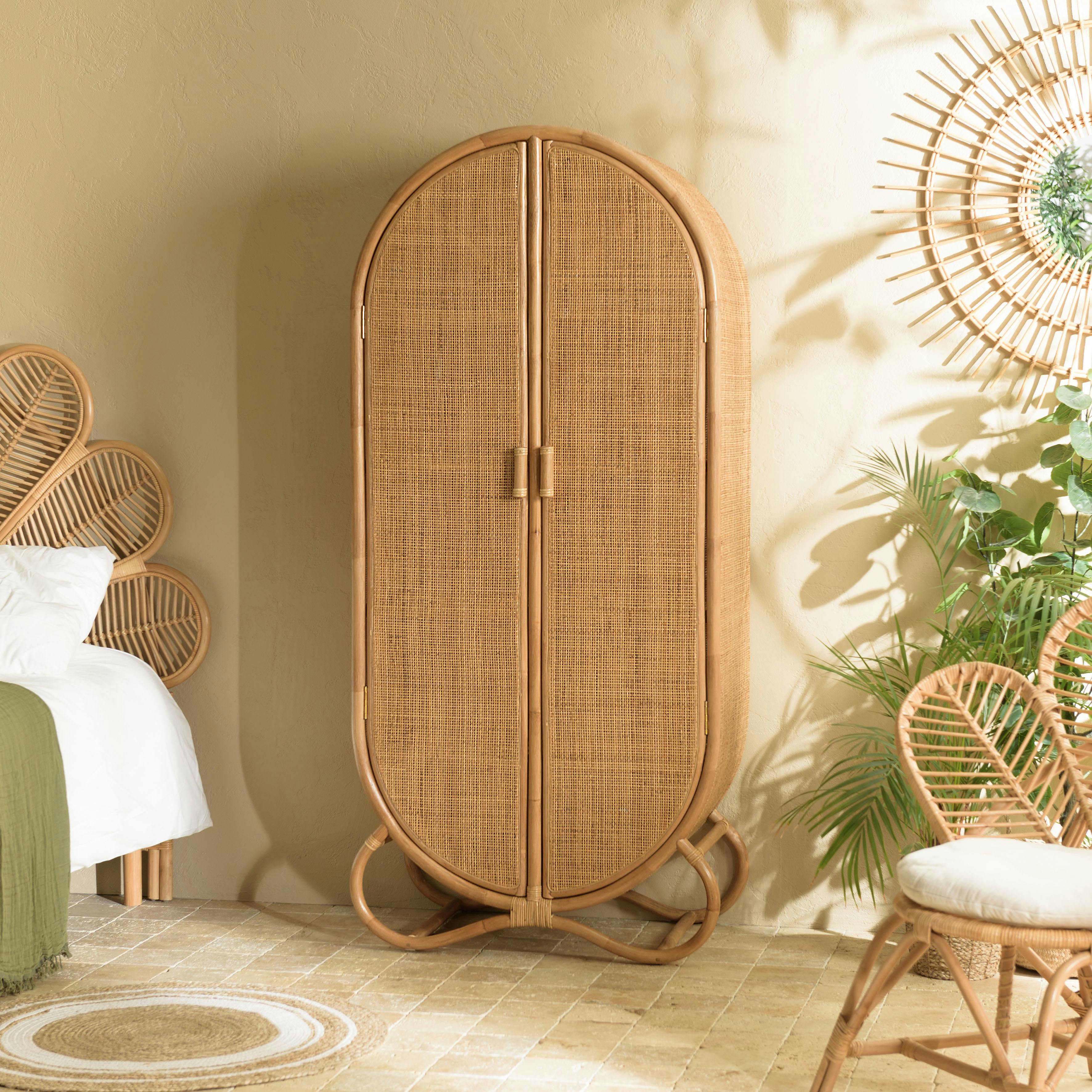Armoire arrondie rotin et cannage miel MANY