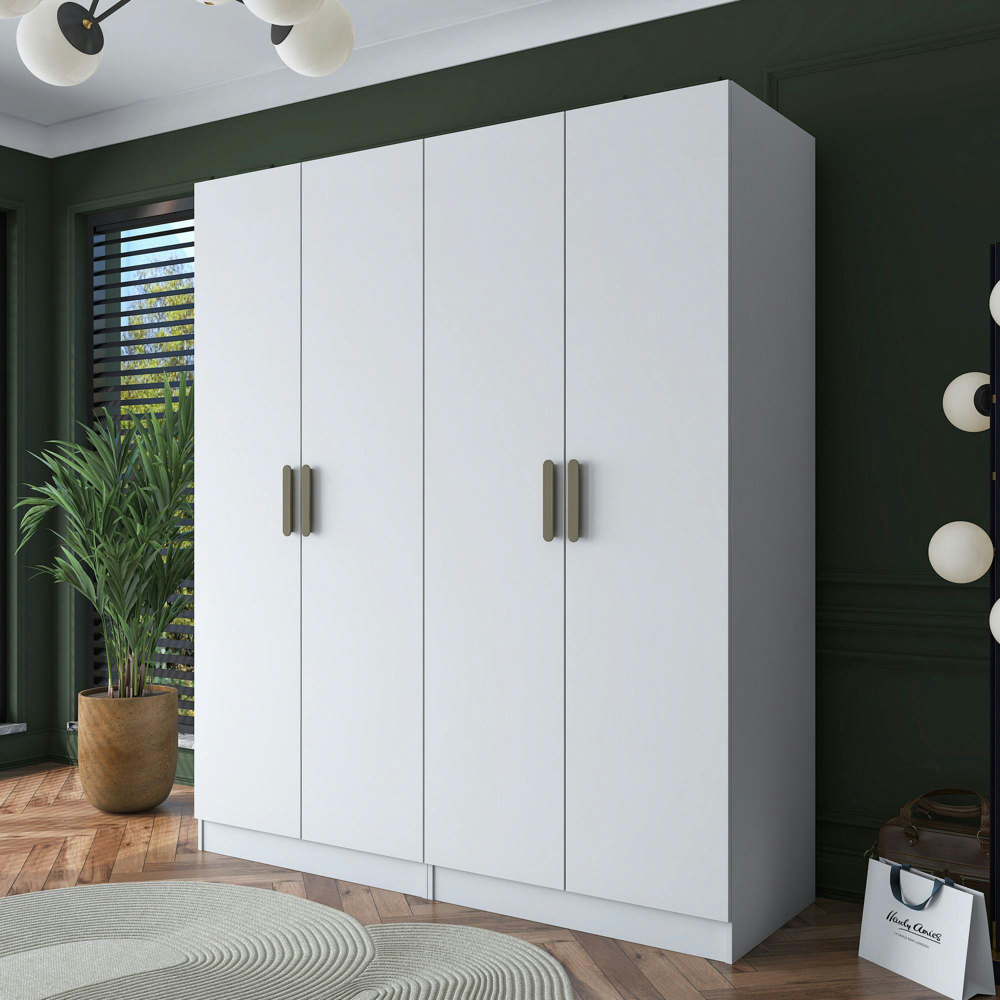 Armoire blanche 4 portes à poignées verticales BYRON