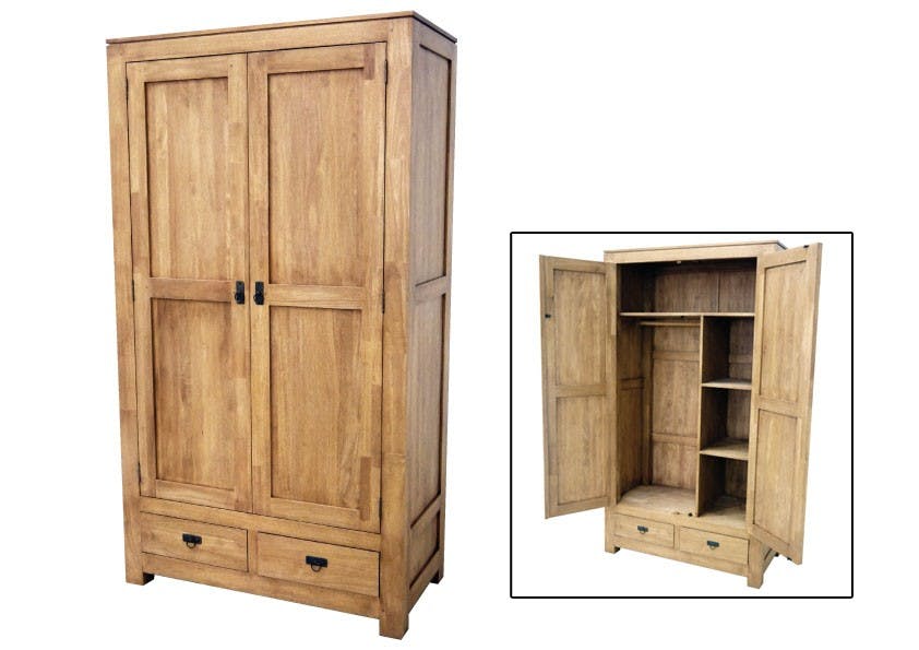 Armoire bois d'hévéa avec penderie HELENA