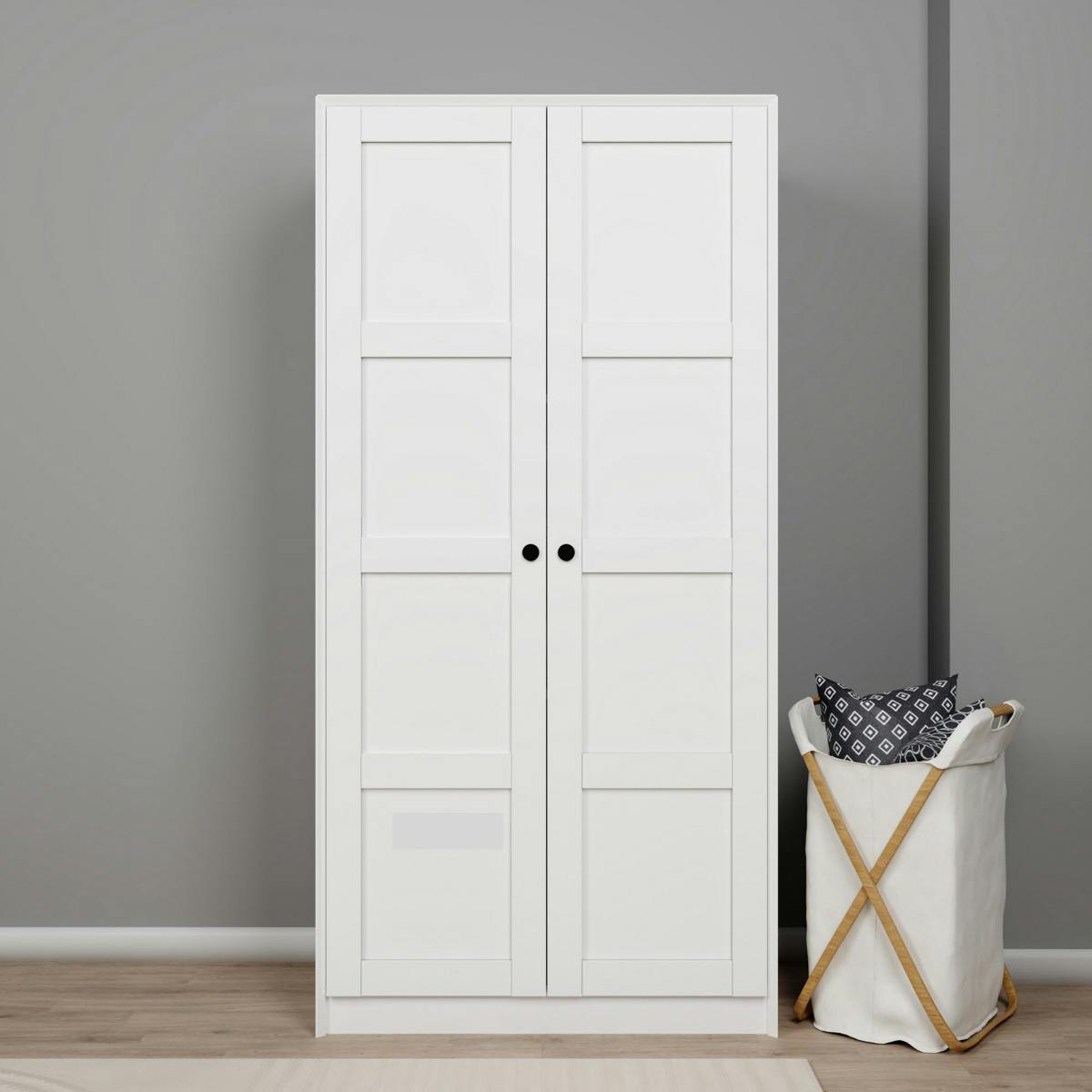 Armoire de chambre blanche 2 portes à cadres MARFA