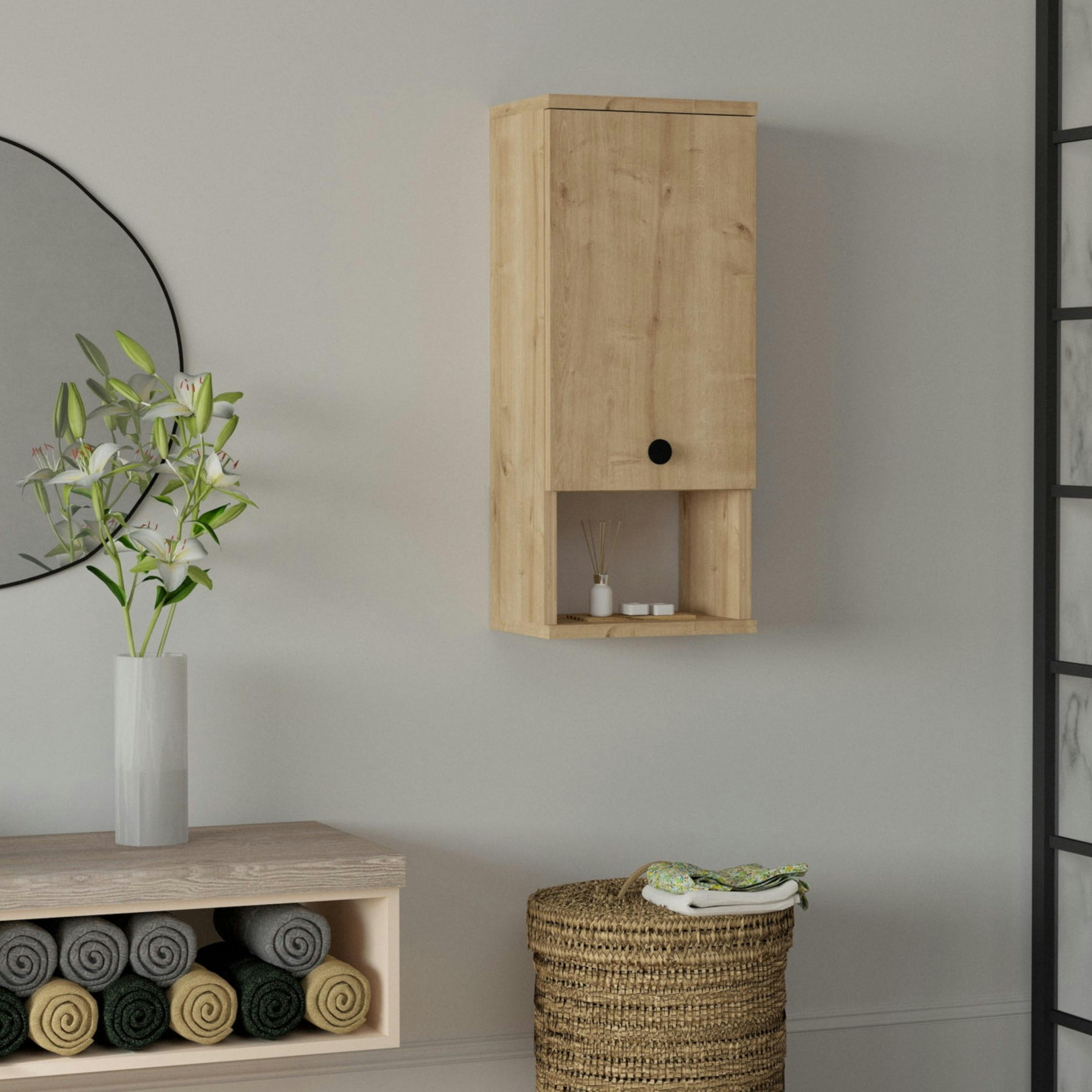 Armoire de toilette effet bois clair, 1 porte 1 niche MARFA