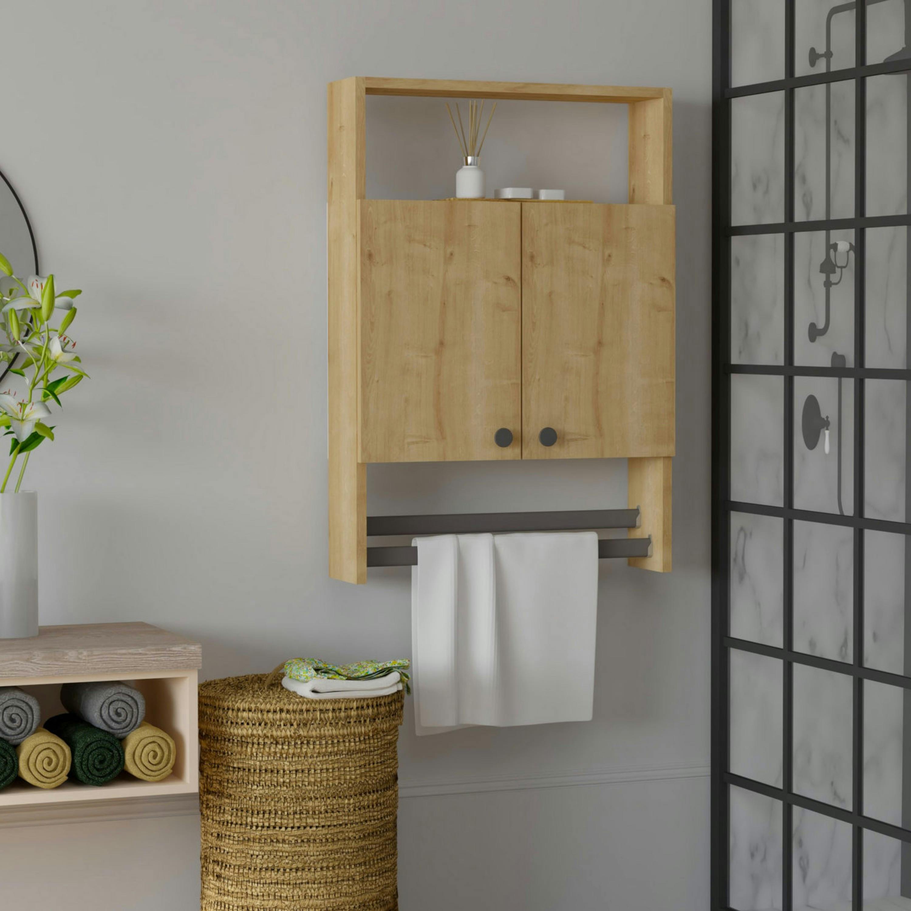 Armoire de toilette effet bois clair 1 porte-serviettes MARFA