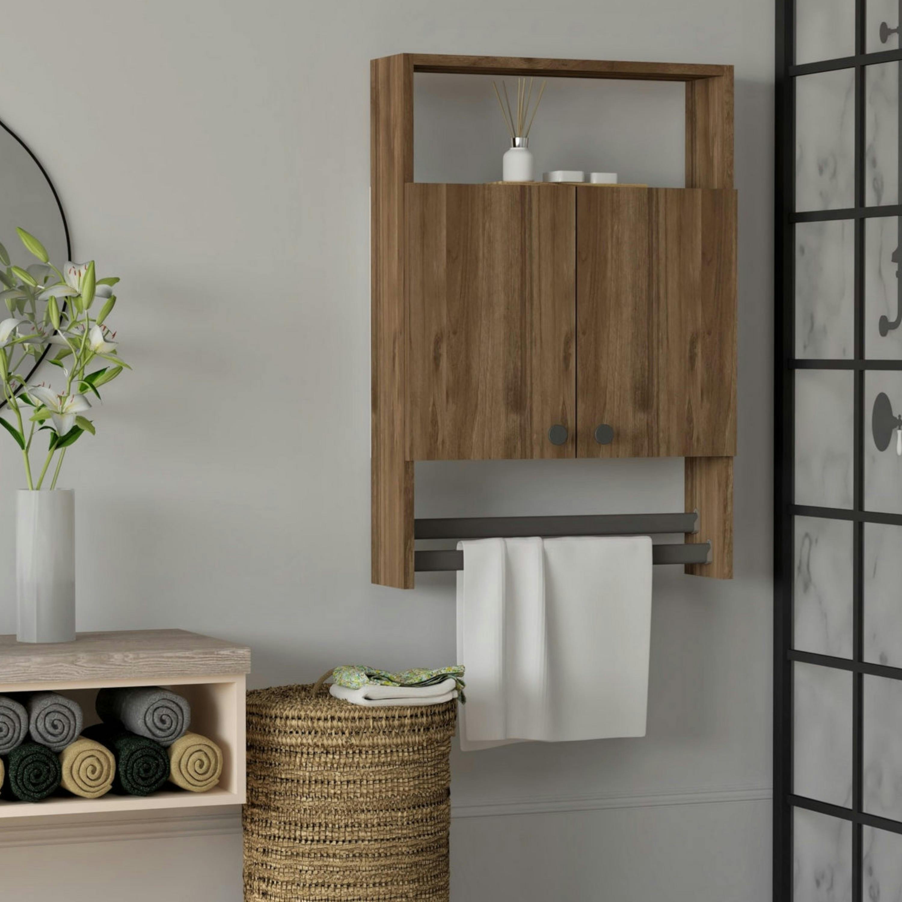 Armoire de toilette effet noyer 1 porte-serviettes MARFA