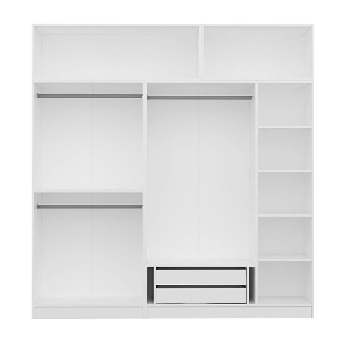 Armoire Avec Tiroirs Bayron - Blanc, Dimensions 263x48,5x200 Cm - Mélamine Haute Résistance - 3 Colis - 11