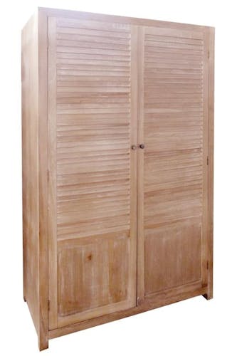 Armoire dressing bois naturel patiné grisé blanchi, 2 portes à claire-voie L120xP55xH185cm PAOLIA