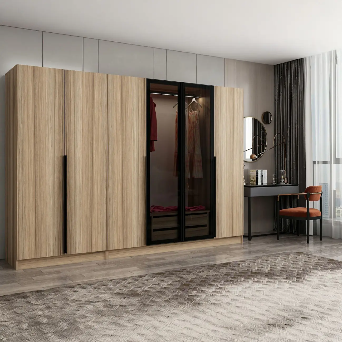 Armoire dressing 3 portes en rotin - Brin d'Ouest Armoire dressing 3 portes en rotin - Brin d'Ouest