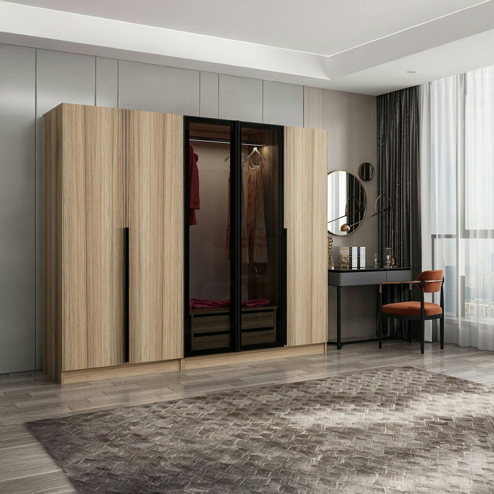 Armoire dressing design effet bois 2 portes vitrées BYRON