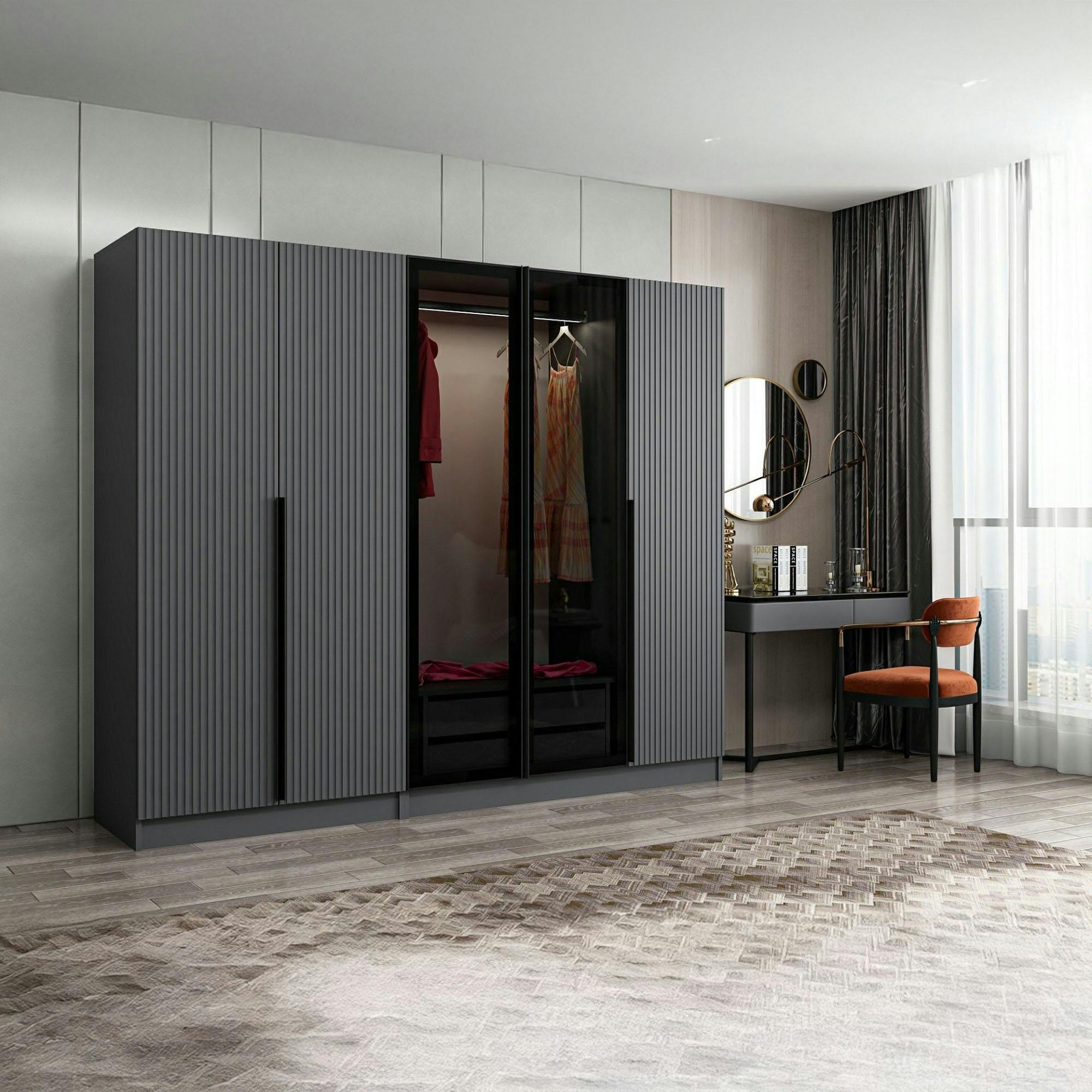 Armoire dressing design gris 2 portes verre BYRON