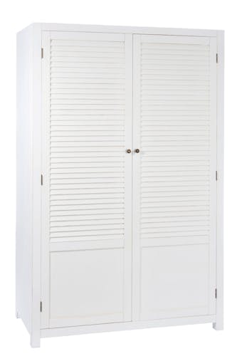 Armoire en bois blanc 2 portes, partie supérieure en lattes, 120x55x185cm