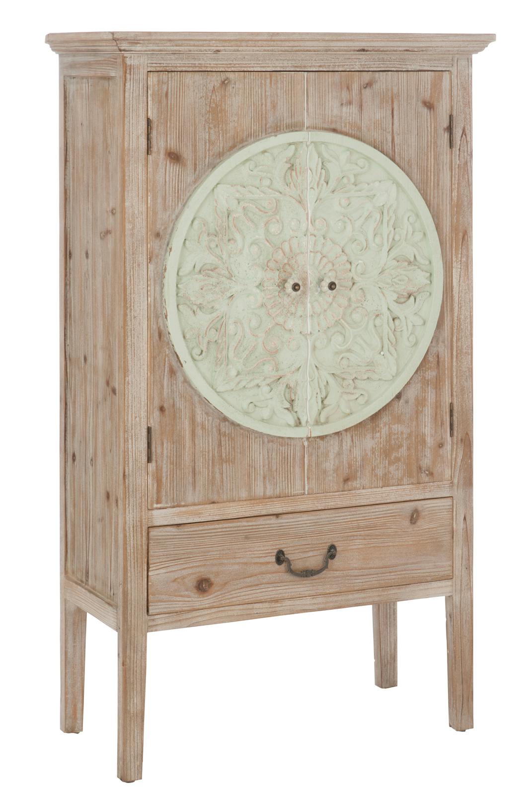 Armoire en pin décorée 2 portes et 1 tiroir - 75x35x128cm