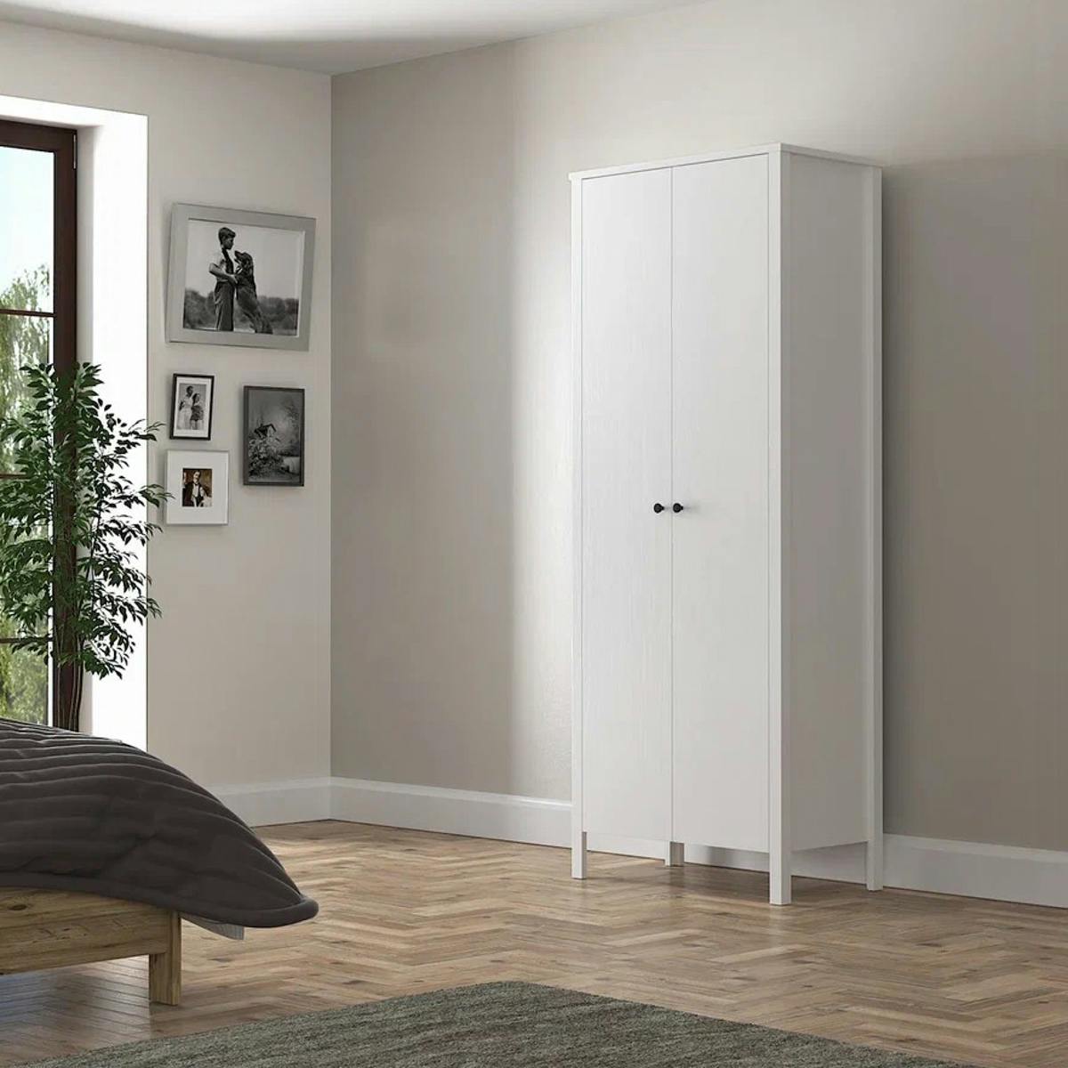 Armoire étroite blanche 2 portes, 10 étagères BYRON