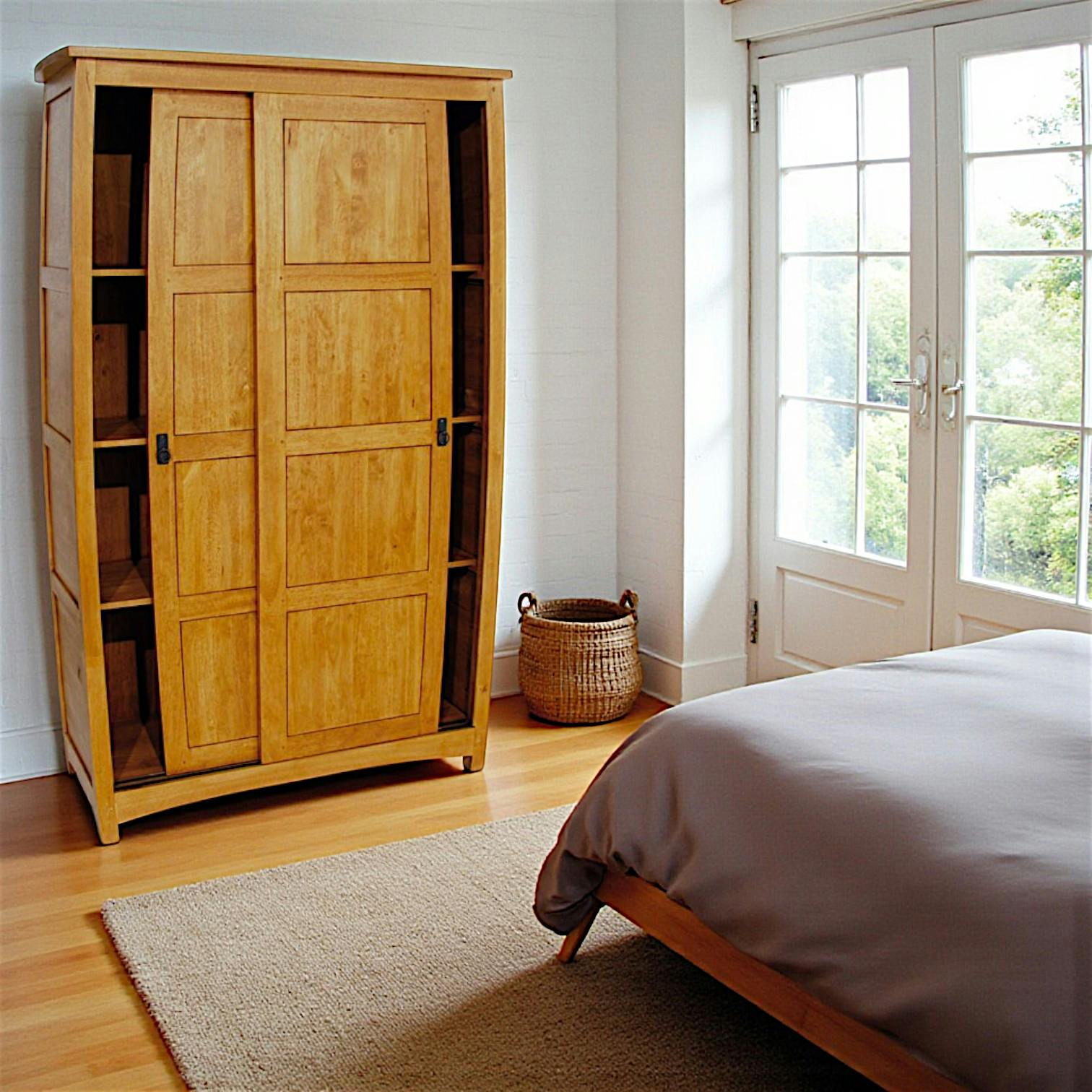 Armoire galbée Hévéa 2 portes coulissantes 120x50x195cm MAORI TRADITION