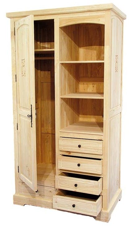 Armoire Hévéa 1 porte, 5 tiroirs, 3 niches 100x56x185cm TRADITION